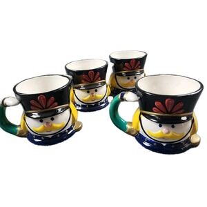 Neiman Marcus Vintage Nutcracker Toy Soldier Ceramic Coffee Mugs Set 4 Christmas